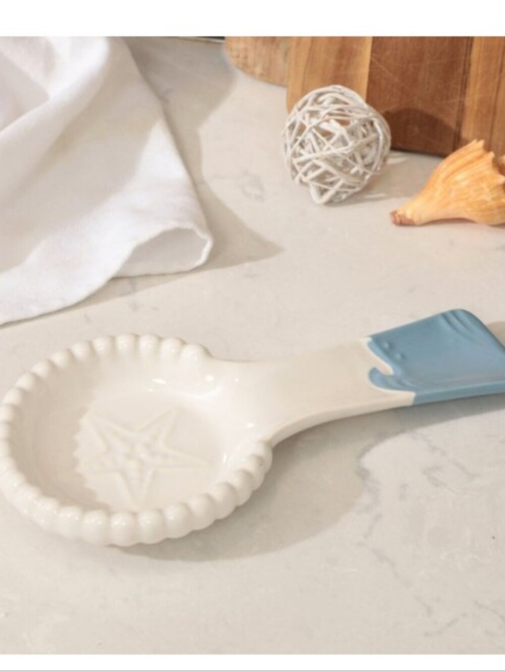 Beachly - Coastal Starfish Spoon Rest- White with Blue Handle